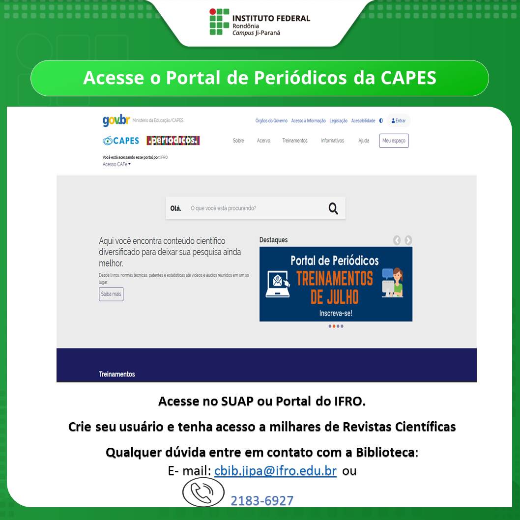 cartaz margeado com as cores e logo do IFRO com print da tela inicial do Portal da CAPES.